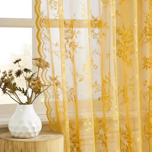 Miniatura 48 de SEEKRIGHT - 2 paneles de cortinas traslúcidas de encaje negro, cortinas góticas florales, cortinas victorianas con bolsillo para cortinero