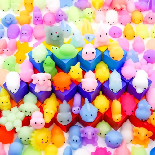 LENYOQIN 100 Juguetes Squishy Mochi Kawaii, Juguetes Blandos para Niños para Recuerdos de Fiesta, Mini Juguetes para Alivio del Estrés Sensorial,