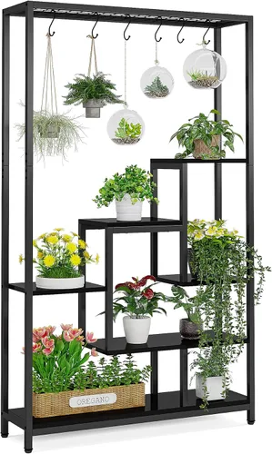 Miniatura 9 de LITTLE TREE Soporte alto para plantas de interior de 5 niveles, estante de metal grande de 70.9 pulgadas para macetas de bonsái, estante de Marrón
