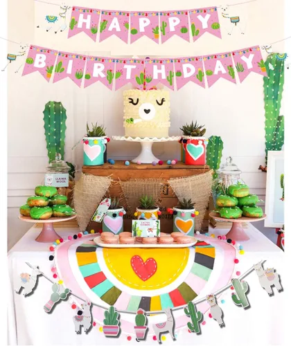 Miniatura 7 de Juego de 2 guirnaldas de decoración de cactus de llama para baby shower, fiesta mexicana, centros de mesa de fiesta, suministros de graduación