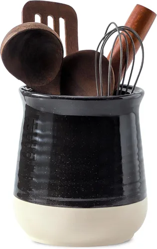 HASENSE Soporte de utensilios de cerámica para encimera, organizador de utensilios de cocina grande de 7.1 pulgadas para organizador de cocina, Negro