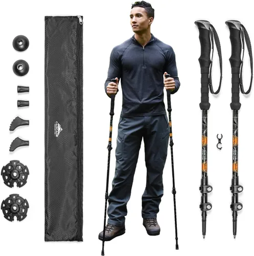 Cascade Mountain Tech Bastones de senderismo de aluminio ligeros de grado aeronáutico con agarre extendido y kit de punta Naranja (EVA Grip)