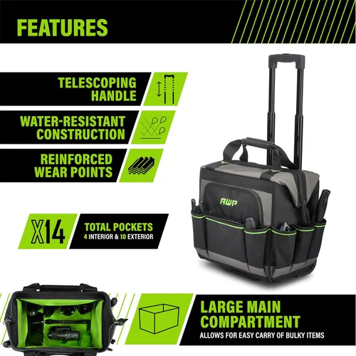 Miniatura 2 de Bolsas de herramientas AWP, bolsa de herramientas premium, negra, bolsa de herramientas duradera, para profesionales y contratistas