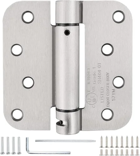 1 paquete de bisagras de puerta de cierre automático satinado/níquel cepillado de 4 x 4 pulgadas, bisagras de resorte redondeadas resistentes para