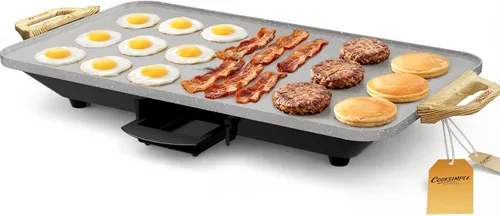 Miniatura 12 de BBQ Masters - Plancha eléctrica de 12 x 20 pulgadas, superficie de granito ILAG antiadherente de 1700 W, diseño grande inclinado, perfecto