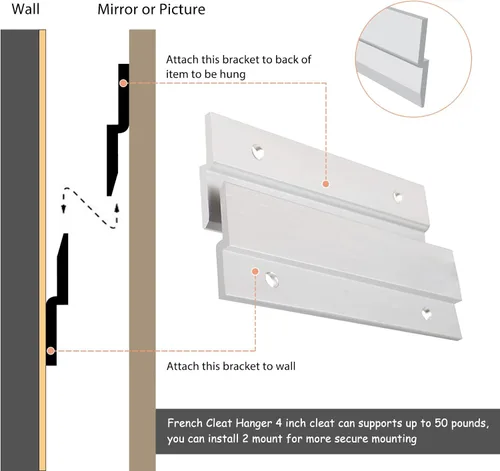 Miniatura 5 de Colgador de Cuadros con Riel Francés, Colgador Z de Aluminio Sistema de Montaje en Pared Entrelazado Kit de Herrajes Clips Z para Colgar Cuadros