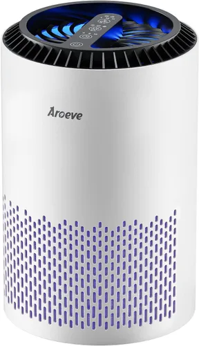 AROEVE Purificadores de aire para dormitorio y hogar, filtro de 3 capas para humo, polen, alergias, caspa de mascotas, olor, modo de sueño para un