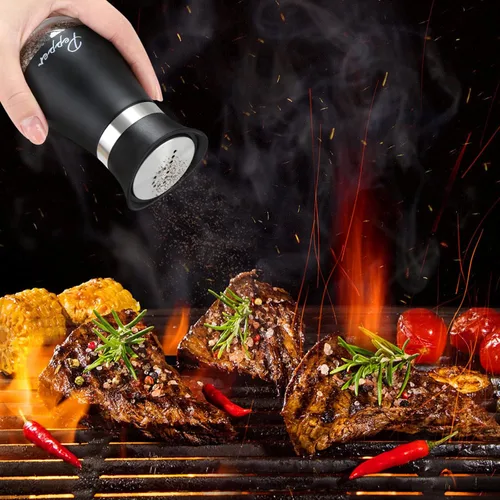 Miniatura 4 de Accmor Juego de saleros y pimenteros, recipientes de acero inoxidable de 4 onzas con fondo de vidrio para cocina, barbacoa, bar, mesa, caravana