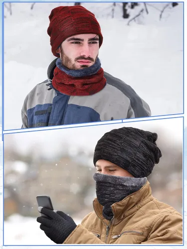Miniatura 6 de 12 Pcs Winter Hat Scarf Gloves Set Winter Slouchy Skull Cap Knit Hats Winter Touch Screen Gloves Neck Warmer