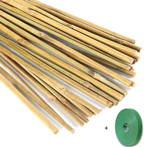 Yowlieu 20 estacas de bambú natural + 1 rollo de lazos de jardín, palos de bambú de 18 pulgadas, estacas de apoyo para plantas de interior, tomate,