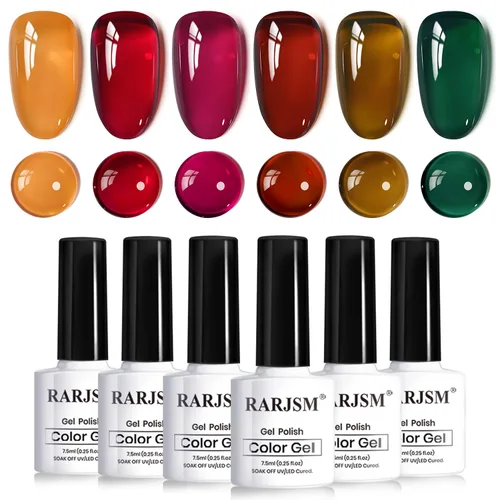 Miniatura 48 de RARJSM Juego de Esmaltes de Gel Nude Colección Jelly Pink de 6 Colores Naturales Transparentes Rosa Translúcido Lechoso Malva Morado Marrón Claro