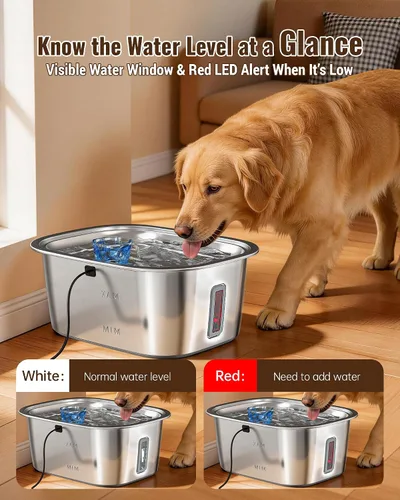 Miniatura 4 de PETNF Fuente de agua de acero inoxidable de 3 galones para perros grandes, dispensador de tazón de agua para perros con 2 filtros, ventana de agua