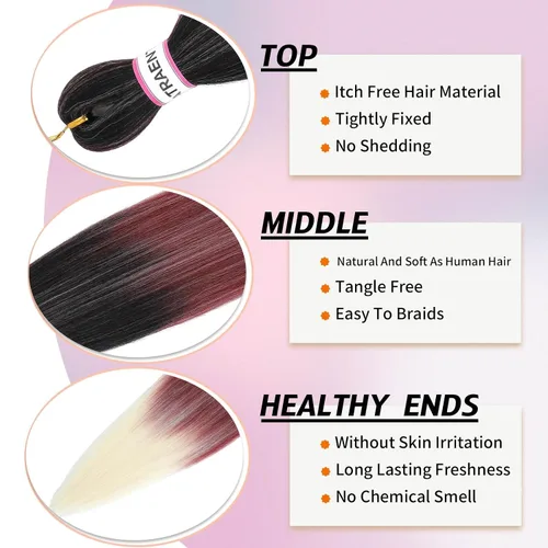 Miniatura 3 de ATRAENTE Cabello trenzado preestirado de 18 pulgadas, 8 paquetes de cabello sintético con textura Yaki para trenzas de ganchillo, sin picazón