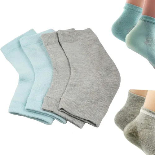 Miniatura 9 de Makhry 2 pares de calcetines de talón de gel de silicona hidratante para piel seca y dura agrietada, puntera abierta, calcetines cómodos