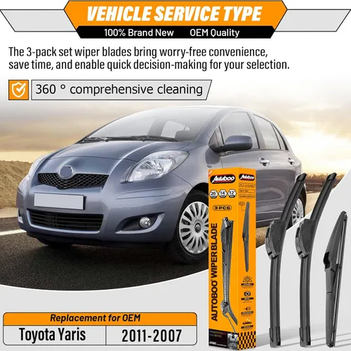 Miniatura 2 de AUTOBOO - Limpiaparabrisas de repuesto 26 + 14 pulgadas con limpiaparabrisas trasero de 12 pulgadas para Toyota Yaris 2007-2011, calidad original