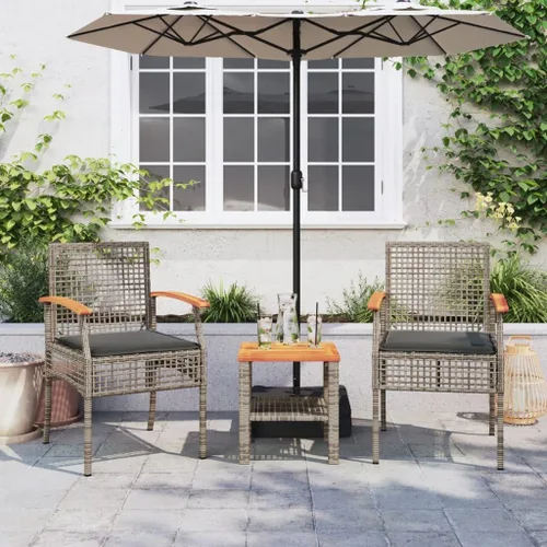 Miniatura 3 de Conjunto Bistro 3 Pièces Gris et Brun pour Balcon Petit Jardin, Table y Bois d'Acacia Chaises y Rotin Synthétique PE, Compact et Confortable