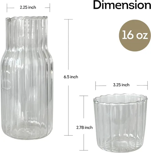 Miniatura 6 de Lily's Home Jarra de Agua de Mesita de Noche de Estilo Vintage con Vaso de Cristal, Usar en Dormitorio, Baño o Cocina, Usar el Vaso como Tapa, Retro