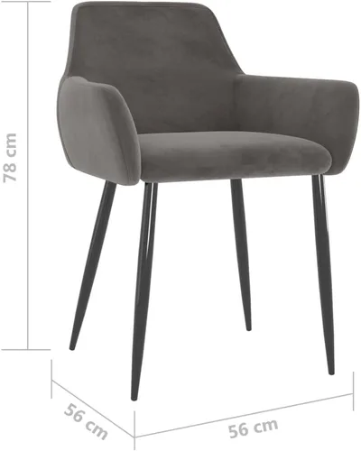 Miniatura 2 de Juego de 2 sillas de comedor modernas tapizadas de terciopelo gris oscuro con patas cónicas resistentes, diseño ergonómico para comedor y cocina