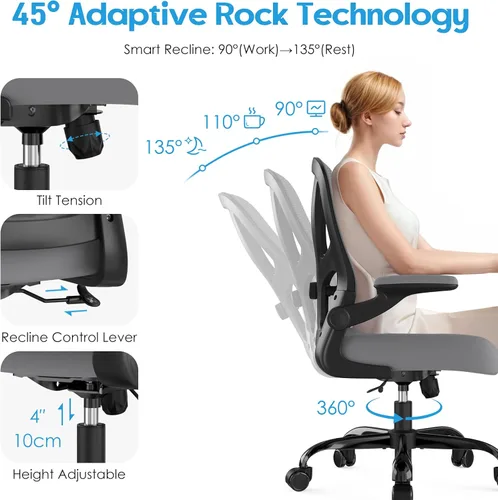 Miniatura 6 de Silla de oficina ergonómica de escritorio, silla de computadora de malla, silla de trabajo transpirable con ruedas, soporte lumbar ajustable, sillas