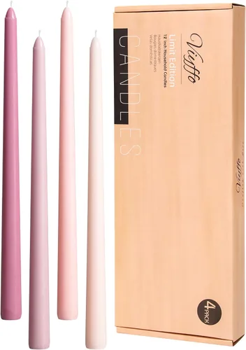 Viyffo - Velas cónicas de 12 pulgadas rosa con un toque púrpura, juego de 4, sin aroma, inodoras, largas y altas, para candelabros, velas cónicas