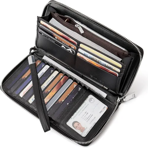 Miniatura 6 de BOSTANTEN - Carteras de cuero para mujer bloqueo de identificación por radio frecuencia RFID cierre de cremallera alrededor tarjetero cartera