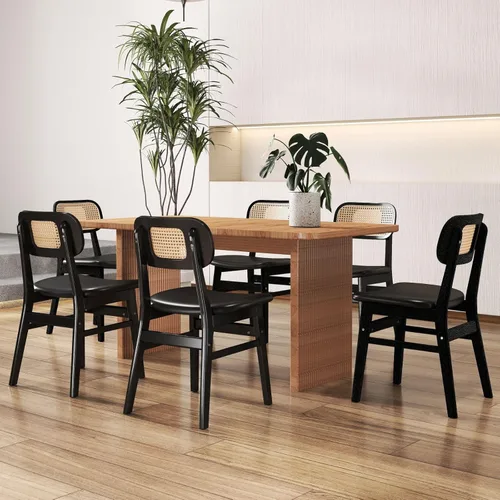 Miniatura 19 de ROCITY Juego de 4 sillas de comedor de ratán, sillas de comedor de lana de cordero blanca, sillas de cocina de madera natural, sillas de granja