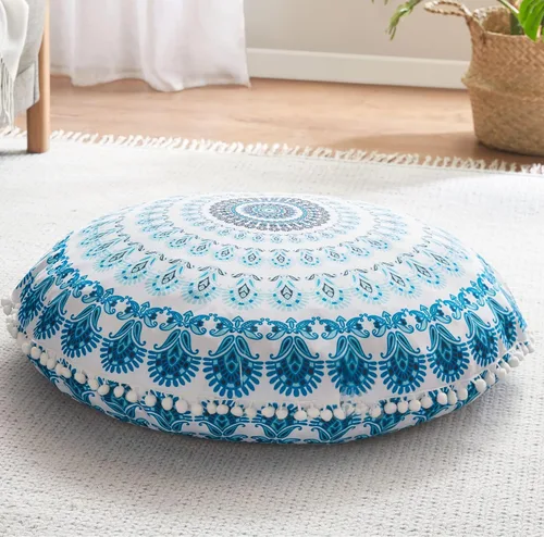 Miniatura 11 de Codi - Juego de 2 cojines de suelo para meditación, grandes y redondos para adultos, diseño bohemio de mandala para exteriores, chimenea, yoga, sala