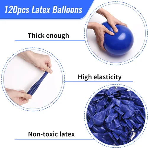 Miniatura 4 de RUBFAC 120 globos de color azul rey de 12 pulgadas, globos de látex mate azul real para cumpleaños, baby shower, graduación, béisbol, náutico