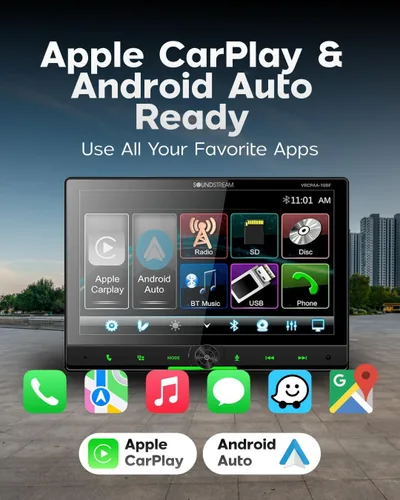 Miniatura 2 de Soundstream Estéreo flotante de 10.6 pulgadas con pantalla táctil doble DIN, VRCPAA-106F Apple CarPlay y Android Auto Head Unit, Bluetooth, receptor