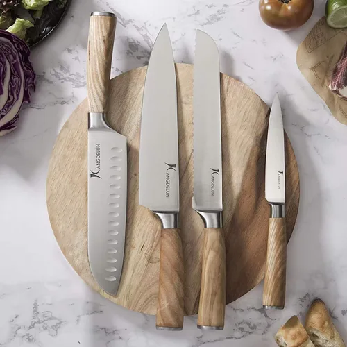 Miniatura 8 de Kangdelun Juego de 15 cuchillos y 4 cuchillos de chef, con caja de regalo, acero inoxidable de alto carbono ultra afilado, mango de madera