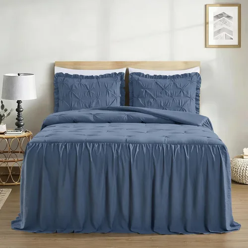 Miniatura 3 de Chezmoi Collection Aria - Juego de colcha plisada de 3 piezas con falda con volantes – French Country Chic Farmhouse – Matrimonial, color azul Azul