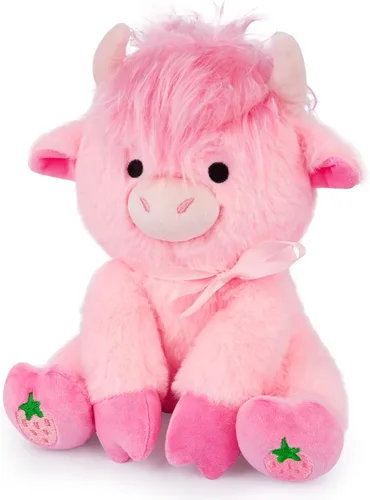 Miniatura 9 de Highland Cow - Animal de peluche esponjoso de 8 pulgadas con pelo elegante, juguete suave de peluche Kawaii abrazable de vaca para niños, niños