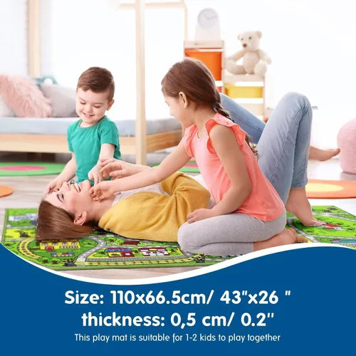 Miniatura 2 de Booooom Jackson Alfombra Infantil de Tren y Ciudad - Antideslizante, Lavable, Pista de Carreras de Coches para Niños y Niñas