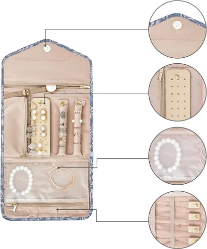Miniatura 4 de Bagsmart - Organizador de joyas plegable de viaje para anillos, collares, pulseras, aretes, Blanco (White Leaf), S