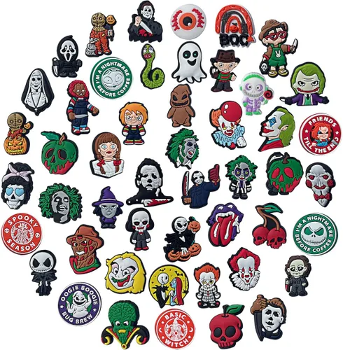 Miniatura 2 de 53 dijes de zapatos de película de terror de Halloween para zapatos tipo zueco y dibujos animados para adolescentes, niños, niñas, hombres