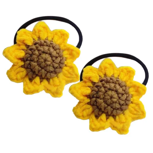 Juego de 2 unidades de gomas para el pelo para niñas, hechas a mano de algodón, con diseño de girasol, flores amarillas elásticas, encantadores