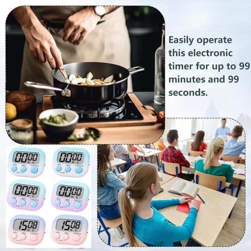 Miniatura 4 de Paquete de 4 temporizadores digitales, temporizador para niños, interruptor magnético de marcha atrás y encendido/apagado, temporizador de cocina