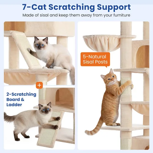 Miniatura 5 de ABCPET Cat Tree - Torre para gatos de varios niveles de 82 pulgadas para gatos de interior, árbol grande resistente para gatos con postes rascadores