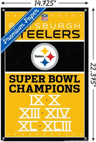 Miniatura 3 de Trends International NFL Pittsburgh Steelers - Póster de pared de Champions 13, 14.72 x 22.37 pulgadas, paquete de póster premium y alfiler