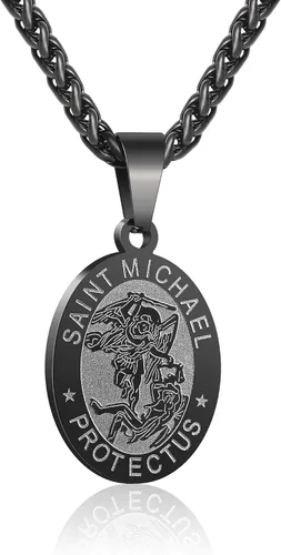 RS Collar con medalla de San MiguelCristópaloJudeBenedictoJoséphAnthony para hombres y niños, regalo religioso de 24 pulgadas, Acero inoxidable, No