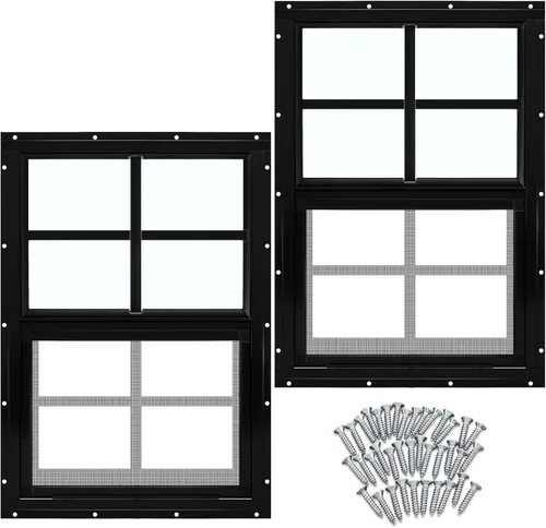 Miniatura 8 de Tandefio Paquete de 2 Ventanas de Cobertizo Empotradas de 16 x 16 pulgadas de color negro con vidrio templado y malla para el hogar, ventanas
