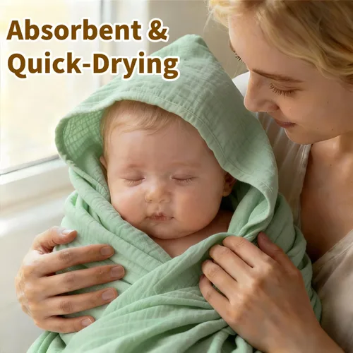 Miniatura 5 de Toallas de baño con capucha de muselina orgánica, paquete de 2 toallas de baño 100% algodón orgánico para bebés, bebés, niños pequeños, 32 x 32