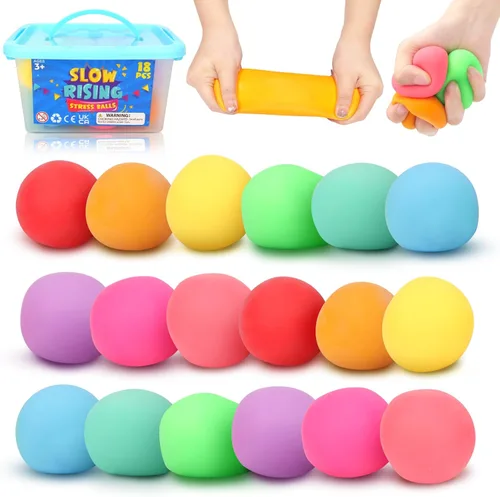 Pelotas estrujables para el estrés: paquete de 18 mini bolas antiestrés para niños y adultos, bola de masa suave, bola sensorial de levantamiento
