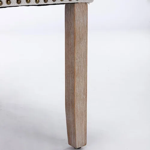 Miniatura 9 de Silla de comedor tapizada contemporánea sin brazos con patas de madera con diseño de cabeza de clavo, juego de 2, beige
