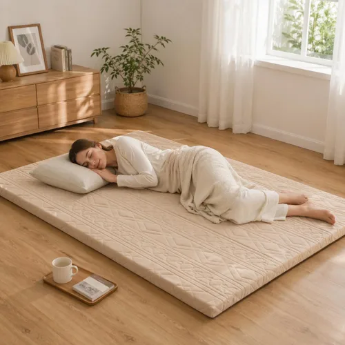 Miniatura 7 de Mollydot Colchón japonés de suelo tamaño individual, colchón futón con funda lavable de algodón, tapete enrollable de tatami de 2.5 pulgadas