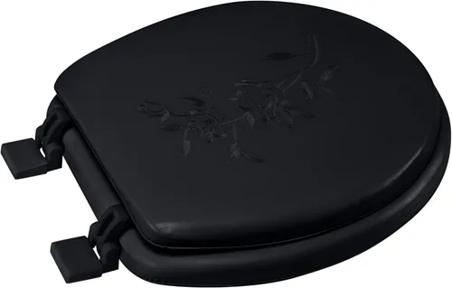 Miniatura 5 de Bath Bliss Asiento de inodoro redondo estándar extra suave Tapa de vinilo decorativa Bisagras antideslizantes de fijación rápida con tornillo