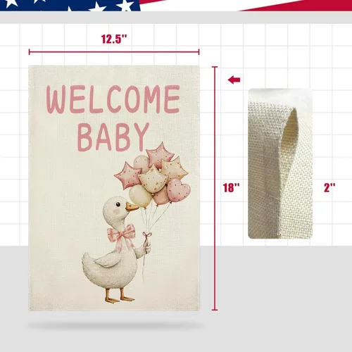 Miniatura 6 de Bandera de bienvenida para el jardín de bebé, letrero de bienvenida a casa de bebé niña para exteriores, doble cara, decoración de ganso tonto, 12.5