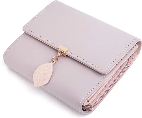 Miniatura 151 de UTO - Cartera pequeña RFID de piel sintética con dije de hoja, cierre de cremallera y tarjetero.