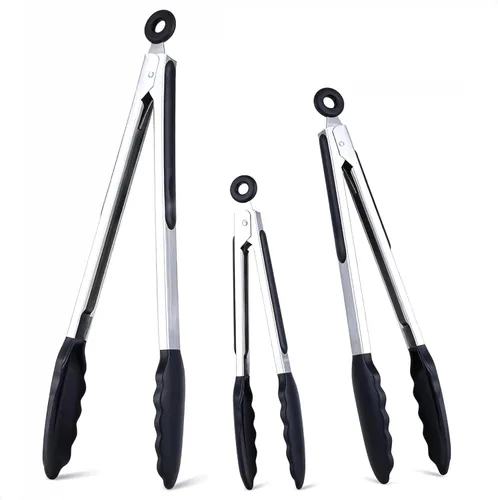 Miniatura 11 de Pinzas de silicona de 7 pulgadas, paquete de 3, pinzas pequeñas con puntas de silicona para cocinar, barbacoa, servir buffet
