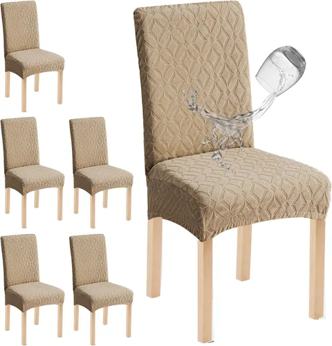 Miniatura 18 de Genina Juego de 4 fundas impermeables para sillas de comedor, extraíbles y lavables, color beige grande